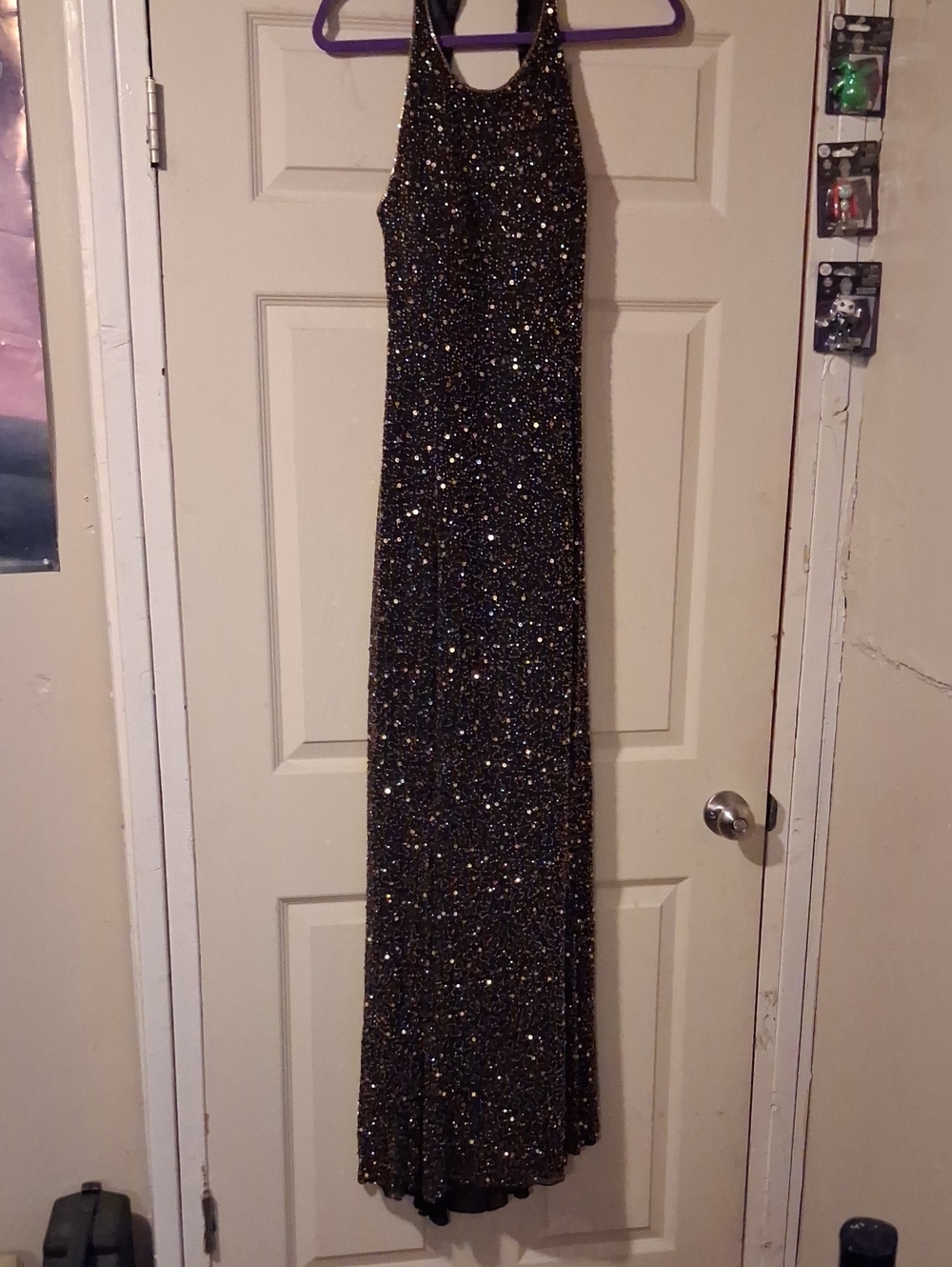 Black Sequin Halter Evening Dress